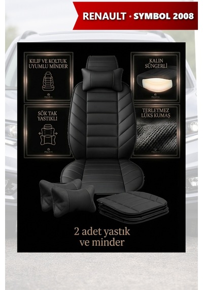 Renault Symbol 2008 Uyumlu Premium Siyah Renk Lüks 2 Adet Minder Ve Yastık