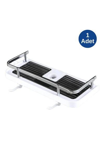 Tineke Banyo Rafı Tek Katlı Yapışkanlı Pratik Kurulumsuz Duvar Tipi Şampuan Sabun Organizeri Beyaz - Siyah