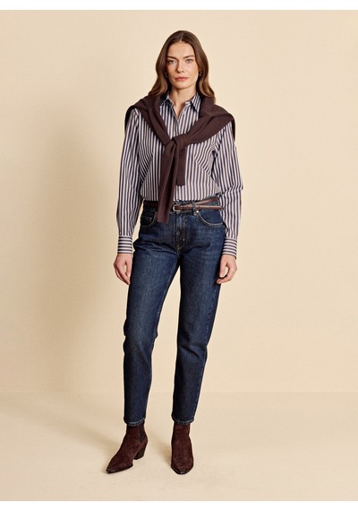 Brooks Brothers Kahve - Mavi Kadın Regular Fit Çizgili Gömlek Bbfw26fsh008