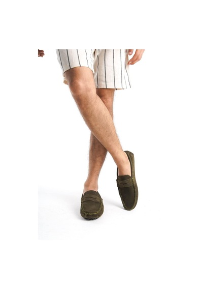 Mubiano Hakiki Deri Erkek Süet Haki Loafer -mssr1277-hk Haki