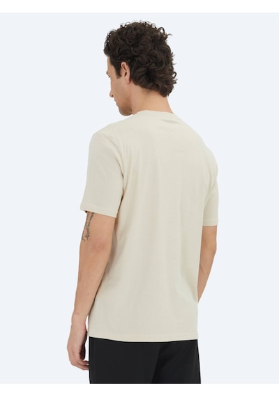 Kip Bej Düz Bisiklet Yaka %100 Pamuk T-shirt Bej