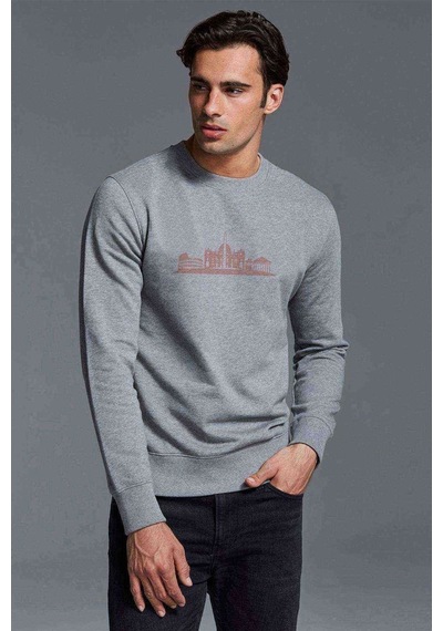Silhouette Rome Baskılı Gri Melanj Erkek Örme Sweatshirt