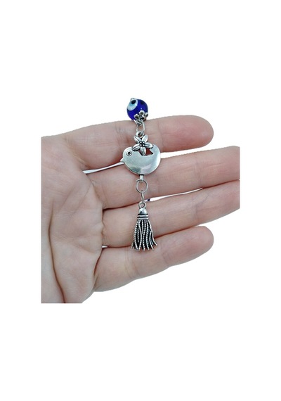 Metal Kuş Nazar Boncuğu Araba Dikiz Ayna Süsü Metal Püslüllü Hedi