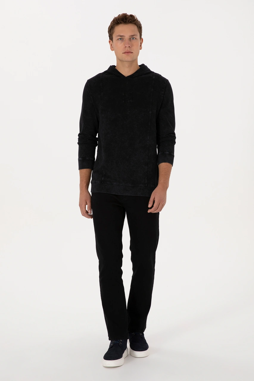 U.S. Polo Assn. Erkek Regular Fit Kapüşonlu Yıkamalı Siyah İnce Sweatshirt 50315493-VR046