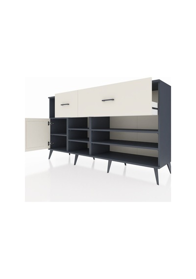 Hyperion Konsol 6 Raflı 2 Çekmeceli Tek Kapaklı 176x44x99 Antras Antrasit-aytaşı Hyperion Konsol 6 Raflı 2 Çekmeceli Tek Kapaklı 176x44x99 Antras Antrasit-aytaşı