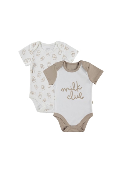 Civil Baby Milk Baskılı 2'li Set 3-18 Ay Çıtçıtlı Badi - Ekru
