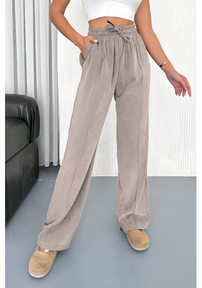 Feela Moda 2007 Bağcıklı Beli Lastikli Modal Çımalı Palazzo Kadın Pantolon Bej