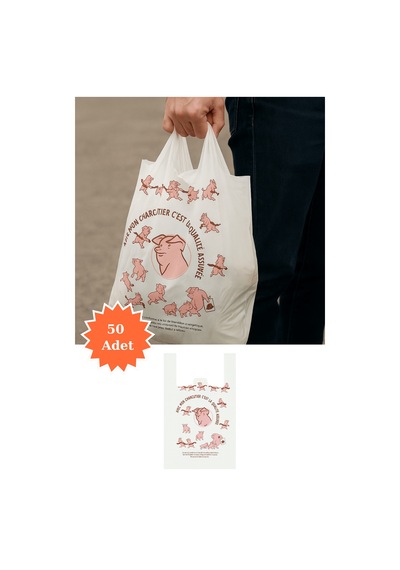 Baskılı Beyaz Atlet Poşet Market Bakkal Manav Mağaza Alışveriş Taşıma Torbası 30x49 Cm 50 Adet
