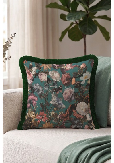 Çiçek Desenli Vintage Botanik Saçaklı Yastık Kılıfı - Romantik Bahçe Siyah Püsküllü Kırlent Kılıfı Sessiz Sahil Opal Çiçek Desenli Vintage Botanik Saçaklı Yastık Kılıfı - Romantik Bahçe Siyah Püsküllü Kırlent Kılıfı Sessiz Sahil Opal