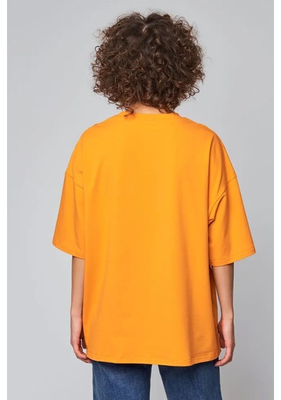 Uyguntarz Unisex Pamuklu Oversize Basic Tshirt Turuncu