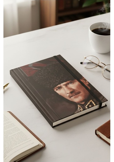Atatürk Tarihsiz Ajanda Kuşe Kapak Siyah 1 Adet Atatürk Modalist Çizgili Defter Lastikli 14x20 Cm Günlük Planlayıcı