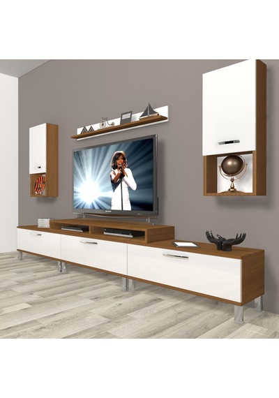 Decoraktiv Ekoflex 270da Slm Krom Ayaklı Tv Ünitesi Tv Sehpası Ceviz - Beyaz