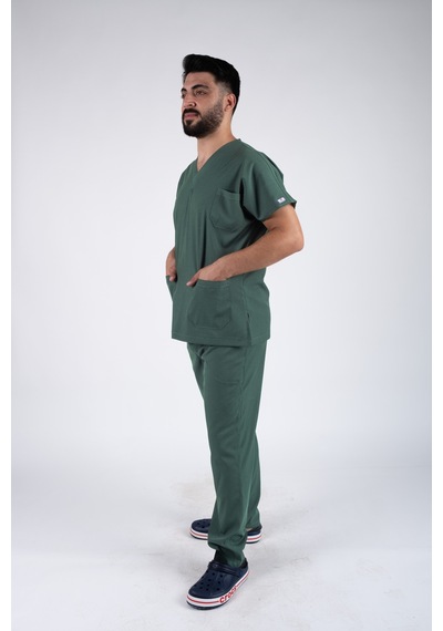 Likralı Avcı Yeşil Erkek Hemşire Ve Doktor Forması Takımı Scrubs Hastane Üniforması Likralı Avcı Yeşil Erkek Hemşire Ve Doktor Forması Takımı Scrubs Hastane Üniforması