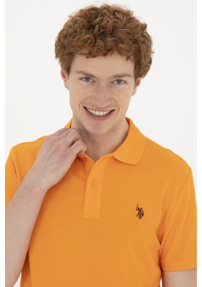 U.S. Polo Assn. Erkek Slim Fit Polo Yaka Turuncu Basic Tişört 50279573-VR051