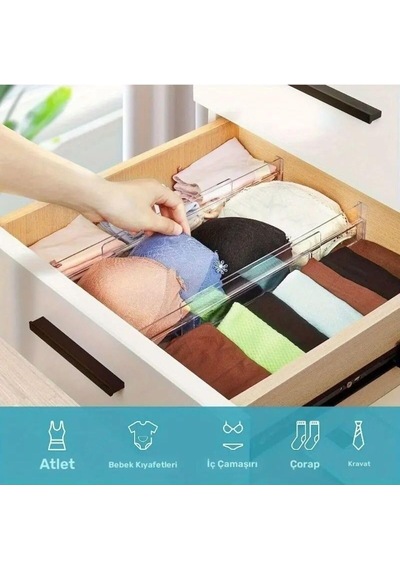 Şura Mutfak Akrilik Ayarlanabilir Çekmece Düzenleyici Organizer, 8 Parça Set, 30 X 50 Cm, Şeffaf, Çekmece İçi D Diğer