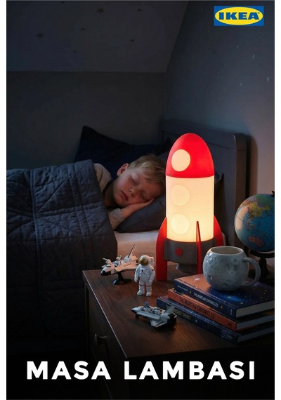 Aftonsparv Masa Gece Lambası, Çok Renkli, 15x30 Cm, Led'li Uzay Roket Temalı Roket