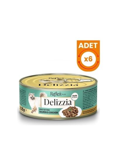 Reflex Plus Delizzia Sos İçinde Parça Etli Somonlu Ve Tavuklu Yetişkin Konserve Kedi Maması 85 Gr 6 Adet