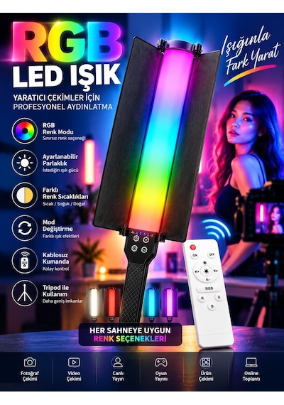 Profesyonel Rgb Video Işığı Kumandalı Led Çekim Lambası Ayarlanabilir Parlaklık Fotoğraf Ve Canlı Yayın Işı