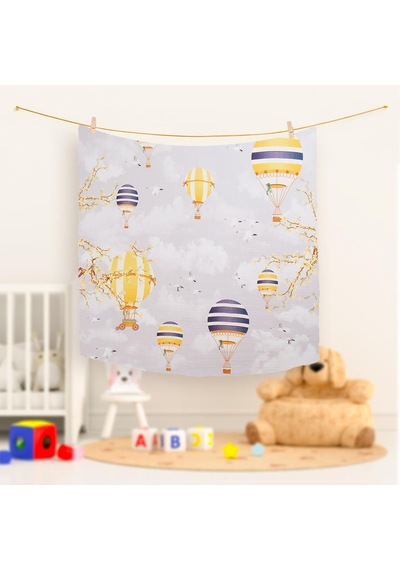 Hafy Baby Organik Pamuk Uçan Balon Desenli Müslin Bebek Örtüsü