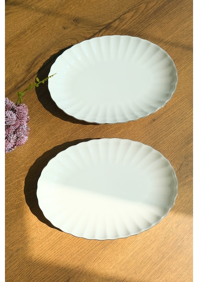 Kütahya Porselen Bone Luz Platin File Kayık Tabak 27x19cm Bnlzf28ky220 2 Li Krem