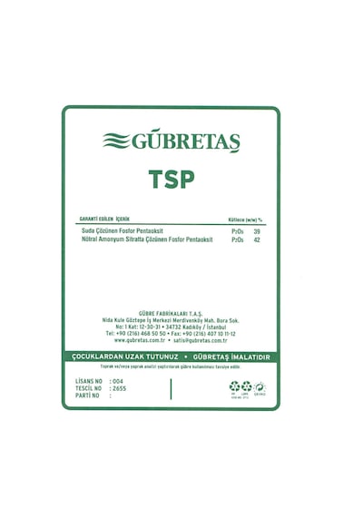 Gübretaş Tsp Triple Fosfat Fosfor Kışlık Taban Yonca Gübre 50 KG