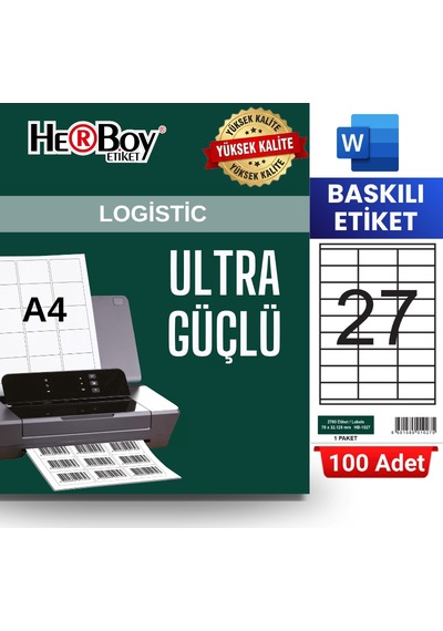 Herboy Hb-1027 70 X32,125 Mm A4 Baskılı Laser Etiket 100 Adet