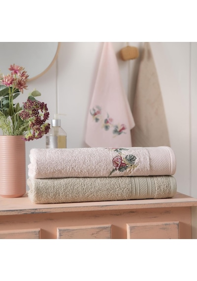 Floret Çiçekli%60 Pamuk%40 Viskoz Hamam Seti, Somon, 2 Adet 70x150 Cm, 2 Adet 50x90 Cm Cok Renkli