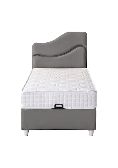 Baza Seti, Merry Ledli Tek Kişilik Baza Başlık Maxi Yatak Seti, Gri - 100x200 Cm 100 x 200