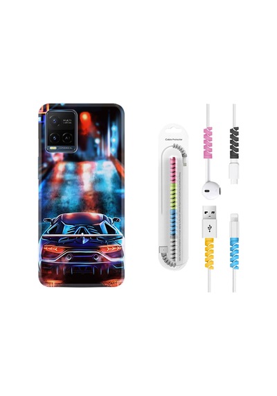 Vivo V21 Kılıf Kablo Koruyuculu Neon Cars 1724