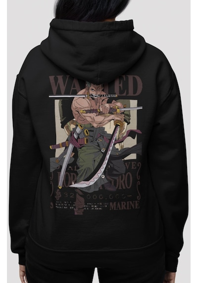 Sevbano Wanted Roronoa Zoro One Piece Anime Sırt Baskılı Unisex Oversize Siyah