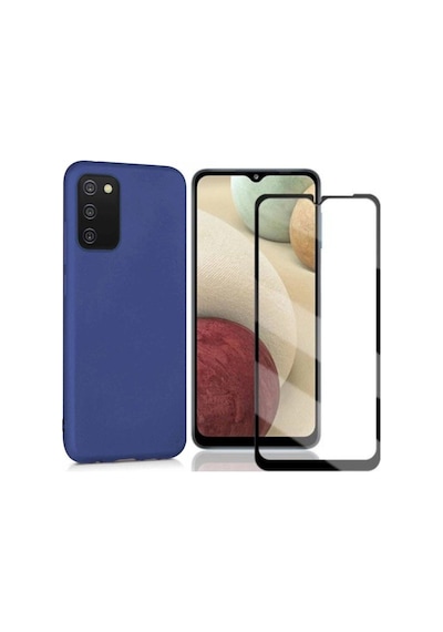 Samsung Galaxy Uyumlu A03s Esnek Soft Tasarım Dayanıklı Kılıf Ve Tam Kaplayan Cam Ekran Koruyucu Col177138-lacivert