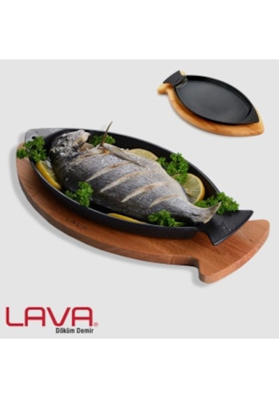 Lava Döküm Kayın Servis Ahşap Altlıklı Balık Tabağı 20x32 Cm.