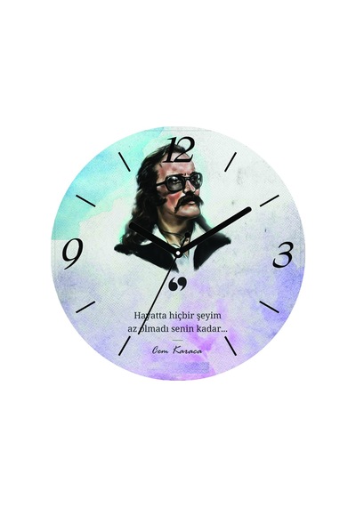 Cem Karaca Hayatta Hiçbir Şeyim Az Olmadı Çap 30cm Sessiz Akar Bombeli Gerçek Cam Duvar Saati Çok Renkli