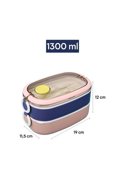 Vagonlife Bento 1300ml Lunchbox 2 Katlı 3 Bölmeli Paslanmaz Çelik Sefer Tası Yemek Kutusu Pembe-mor