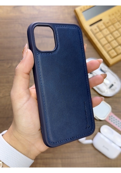 Apple iPhone 11 Pro Uyumlu Premium Deri Dokulu Darbelere Karşı Dayanıklı Nazal Silikon Kılıf Lacivert