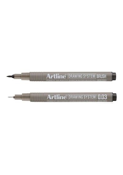 Drawing System Teknik Çizim Kalemi 2'li Set, Brush + 0.03mm
