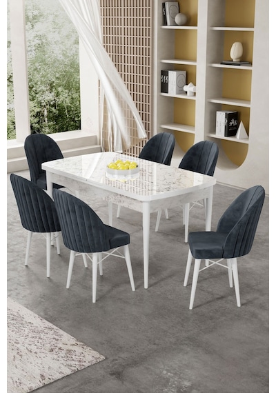 Canisa Gale Serisi 80x132 Açılabilir Lak Panel Beyaz Mermer Desen Mutfak Masa Takımı 6 Antrasit Sandalye Masa Beyaz Mermer Desen Sandalye Antrasit Canisa Gale Serisi 80x132 Açılabilir Lak Panel Beyaz Mermer Desen Mutfak Masa Takımı 6 Antrasit Sandalye Masa Beyaz Mermer Desen Sandalye Antrasit