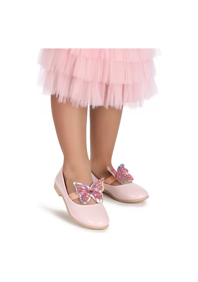 Kiko Kids Menz Kelebek Lastikli Kız Çocuk Babet Ayakkabı Pudra Pudra