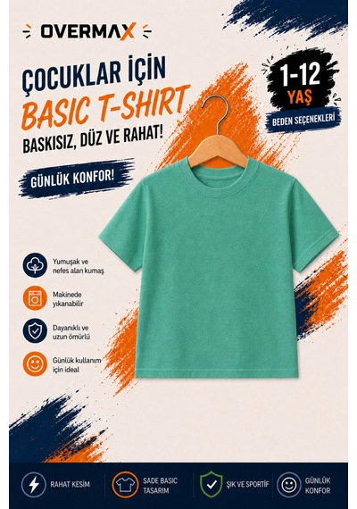 Overmax Çocuk Basic Tişört Baskısız Düz Kısa Kollu Unisex Günlük T-shirt 1-12 Yaş Yeşil - 903023229 Yeşil Overmax Çocuk Basic Tişört Baskısız Düz Kısa Kollu Unisex Günlük T-shirt 1-12 Yaş Yeşil - 903023229 Yeşil