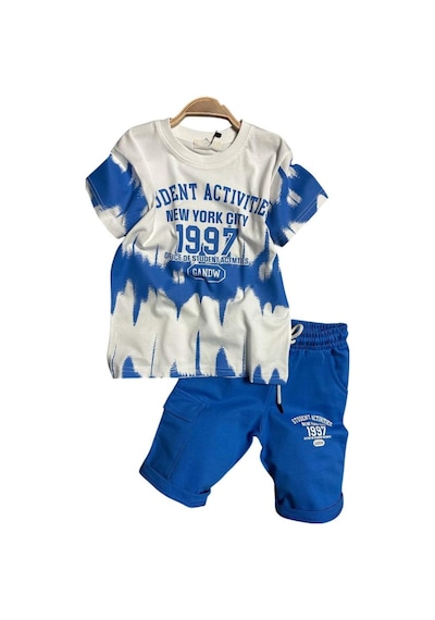 Riccotarz Erkek Çocuk New York City Ve Yazı Baskılı T-shirt Mavi Şortlu Takım Mavi