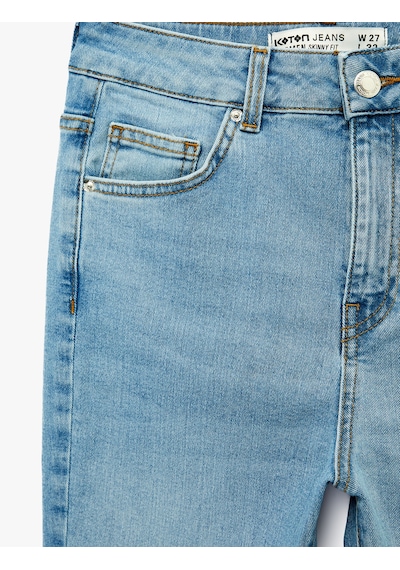 Koton Yüksek Bel Pamuklu Düğmeli Dar Paça Skinny Denim Pantolon - Skinny Push Up Fit Jean Açık İndigo 6sal40192md