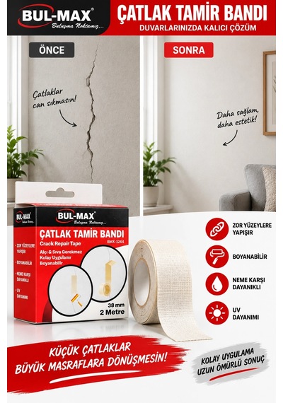 Çatlak Tamir Bandı 38 Mm X 2 Metre Boyanabilir Neme Ve Uv Ye Dayanıklı Duvar Onarım Bandı