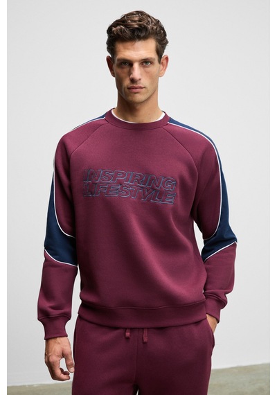 Grımelange Hercules Erkek Bisiklet Yaka Önü Nakışlı Kolları Biyeli Bordo Sweatshirt Bordo
