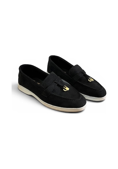 Dabab Shoes Lupy Kadın Süet Düz Taban Rahat Günlük Casual Babet Ayakkabı Siyah