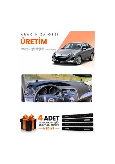 Mazda 3 2009-2013 Uyumlu Torpido Koruma Örtüsü Oto Kılıfı - Siyah Gri
