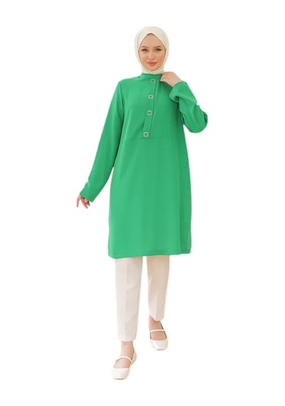 Levidor Kare Çıtçıtlı Tunik 24yt451 Yeşil