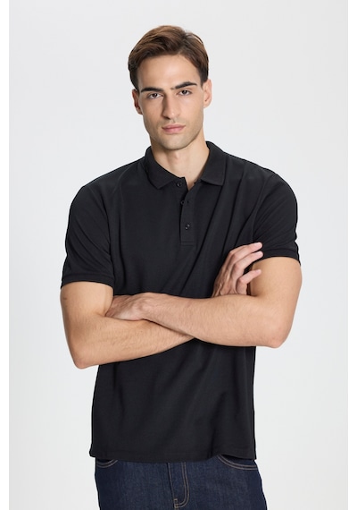 Ac&Co / Altınyıldız Classics Erkek Sıyah-sıyah Pamuklu Slim Fit Dar Kesim Polo Yaka Tişört