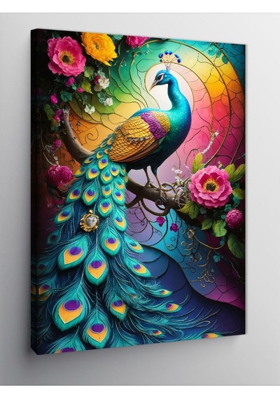 Kanvas Tablo Daldaki Tavus Kuşu 70cmx100cm
