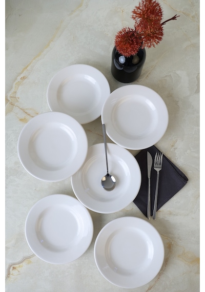Keramilka Beyaz Linda Yemek Tabağı 21 Cm 6 Adet 006 Beyaz