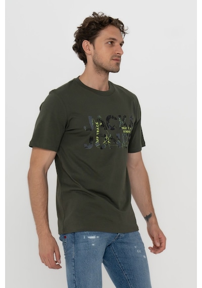 Jack & Jones 12215700 Techlogo Bisiklet Yaka Logolu Tişört Forest Night Haki
